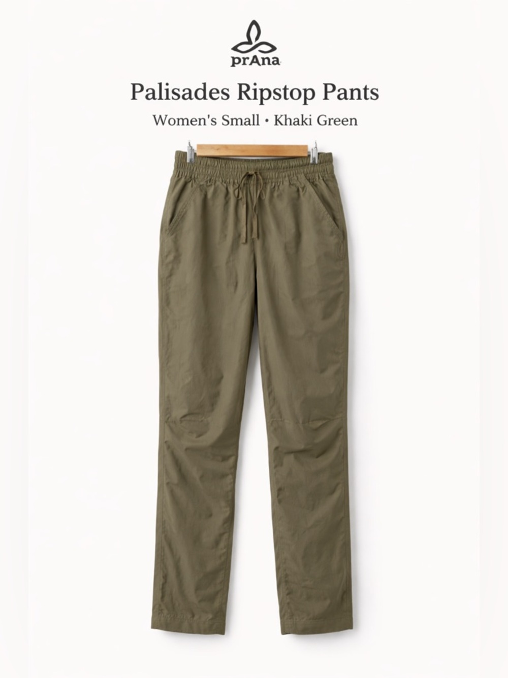 prAna Palisades Ripstop Pants Women’s Small Khaki Green Elastic Waist Hiking
